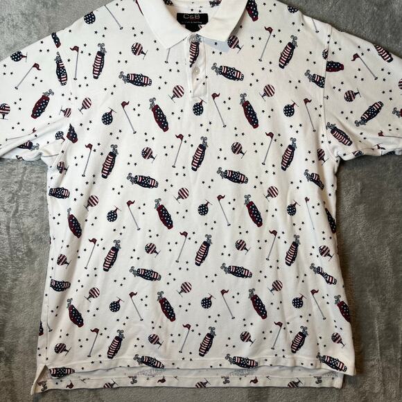 Vintage All Over Print Golf Theme Polo Shirt USA Patriotic Golf Bag Sz XL Cotton - Picture 2 of 6